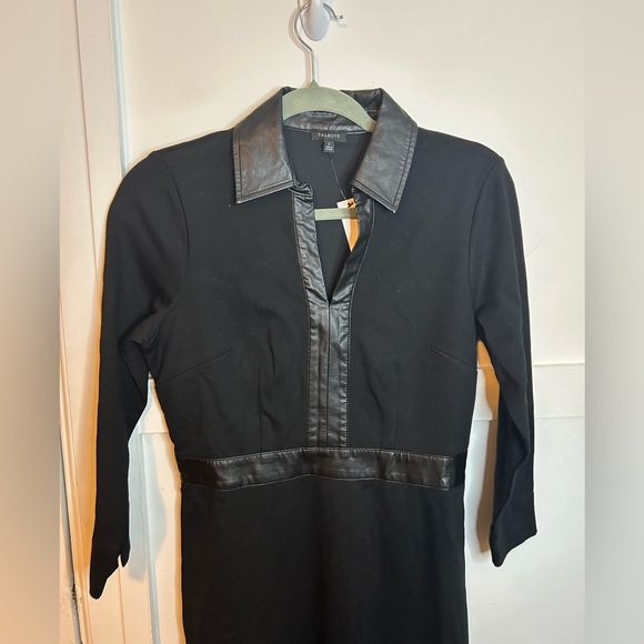 NWT Talbots Faux Leather Trim Black Ponte Dress - Picture 6 of 7